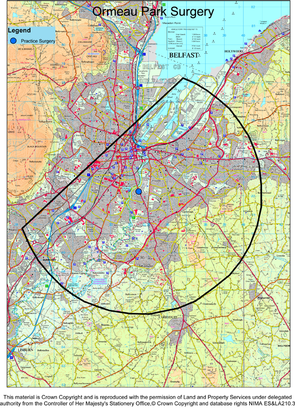 Map showing the Practice Area